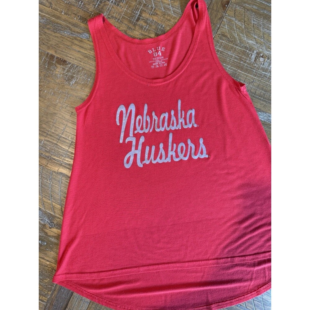 Blue 84 Nebraska Huskers Red Tank Top Women's Medium Glitter Graphic Tee GBR